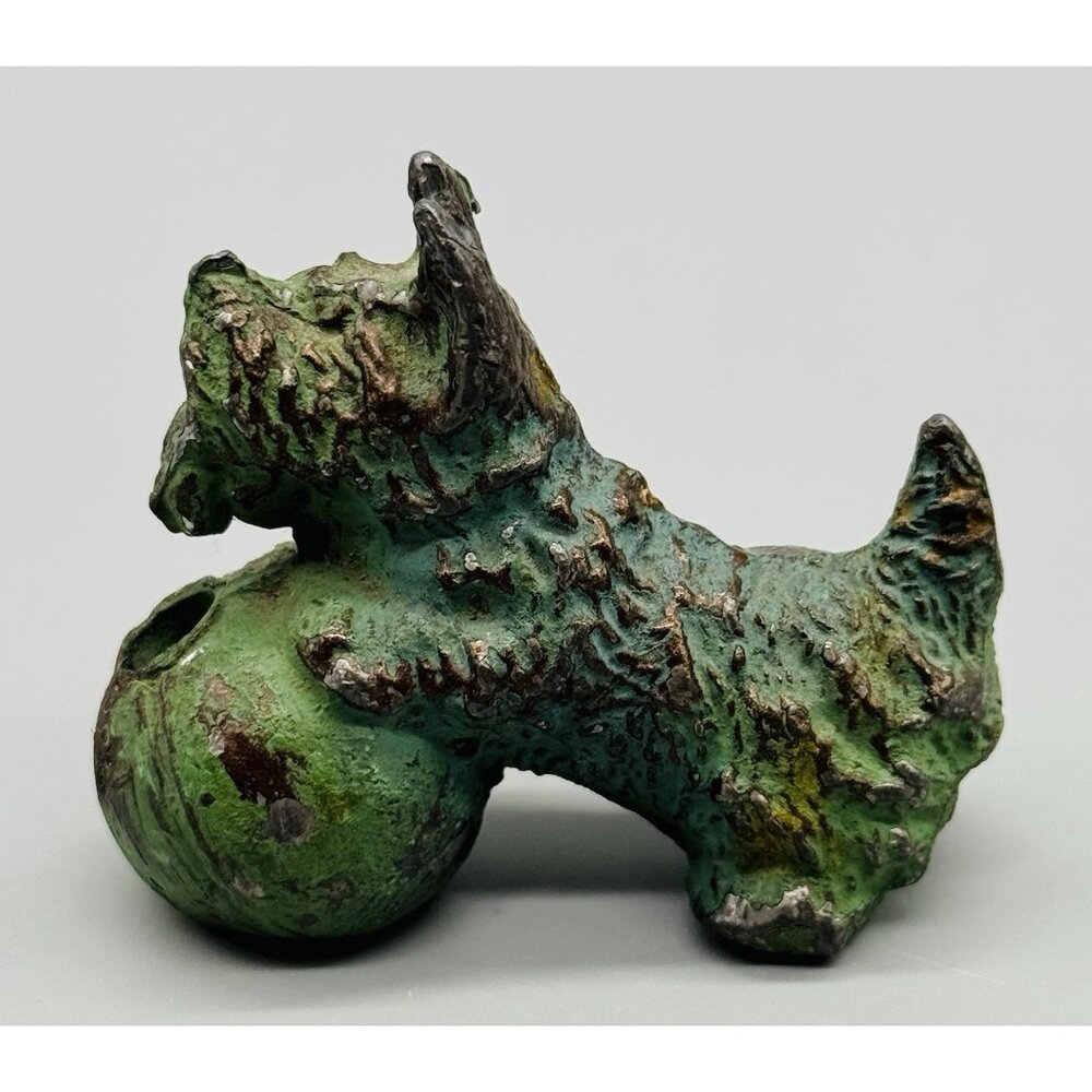 Vintage Fala Scottie‎ Dog Cast Metal Pencil Holder Scottish Terrier With Ball - Picture 4 of 7